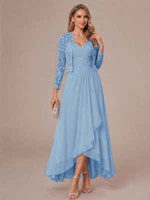 A-Line/Princess Sweetheart Sleeveless Asymmetrical Mother of the Bride Dresses with Appliques & Jacket