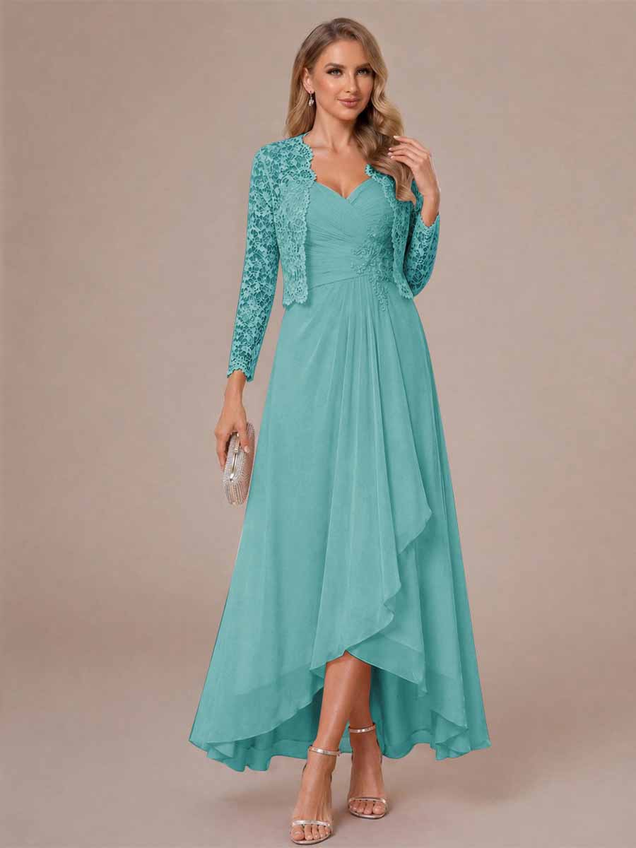A-Line/Princess Sweetheart Sleeveless Asymmetrical Mother of the Bride Dresses with Appliques &amp; Jacket
