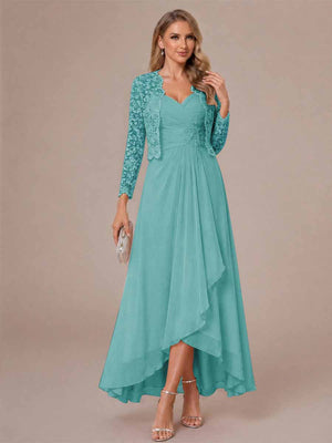 A-Line/Princess Sweetheart Sleeveless Asymmetrical Mother of the Bride Dresses with Appliques & Jacket