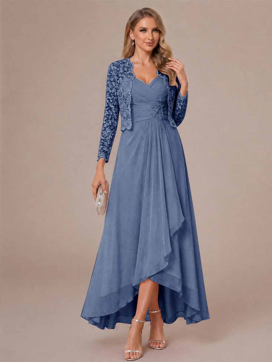 A-Line/Princess Sweetheart Sleeveless Asymmetrical Mother of the Bride Dresses with Appliques &amp; Jacket
