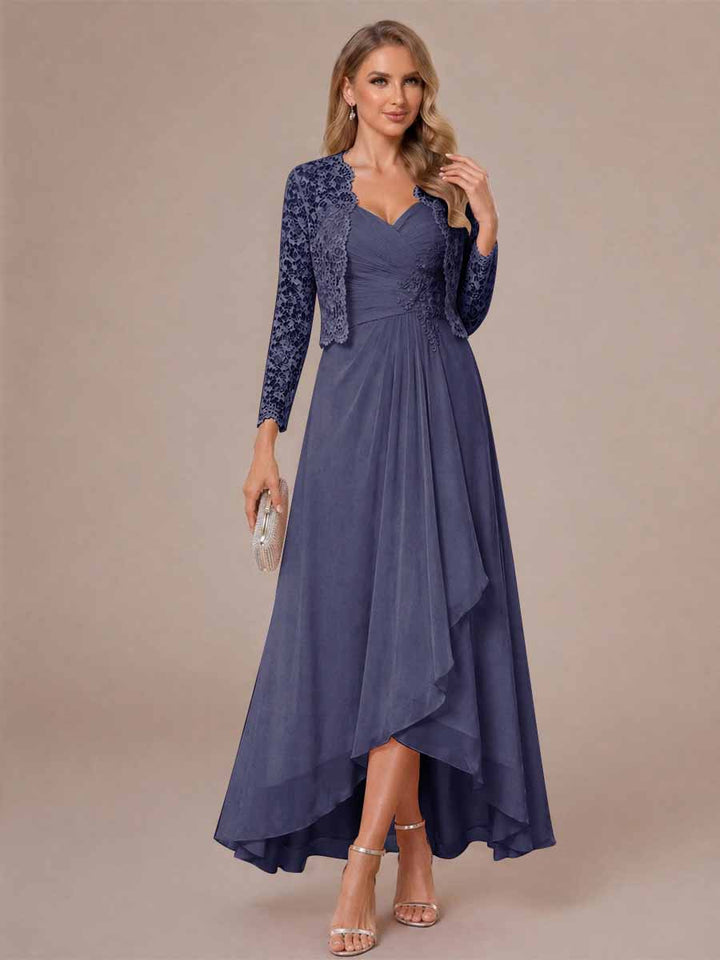 A-Line/Princess Sweetheart Sleeveless Asymmetrical Mother of the Bride Dresses with Appliques &amp; Jacket