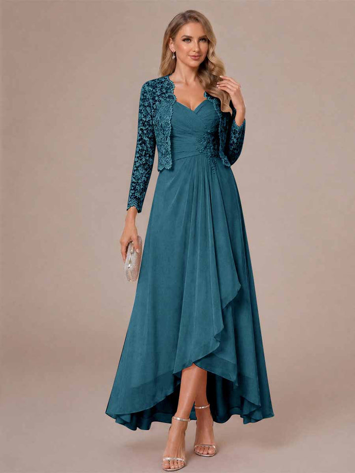A-Line/Princess Sweetheart Sleeveless Asymmetrical Mother of the Bride Dresses with Appliques &amp; Jacket