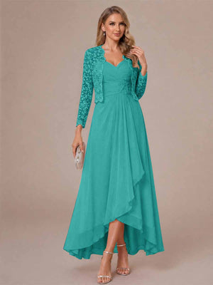 A-Line/Princess Sweetheart Sleeveless Asymmetrical Mother of the Bride Dresses with Appliques & Jacket