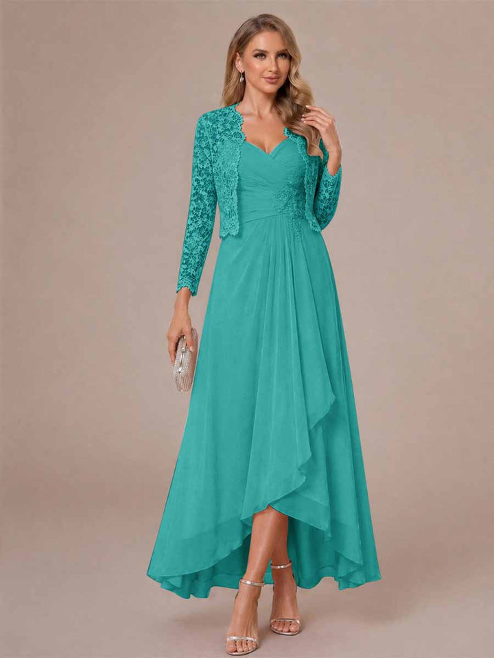A-Line/Princess Sweetheart Sleeveless Asymmetrical Mother of the Bride Dresses with Appliques &amp; Jacket