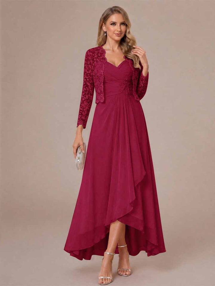 A-Line/Princess Sweetheart Sleeveless Asymmetrical Mother of the Bride Dresses with Appliques &amp; Jacket
