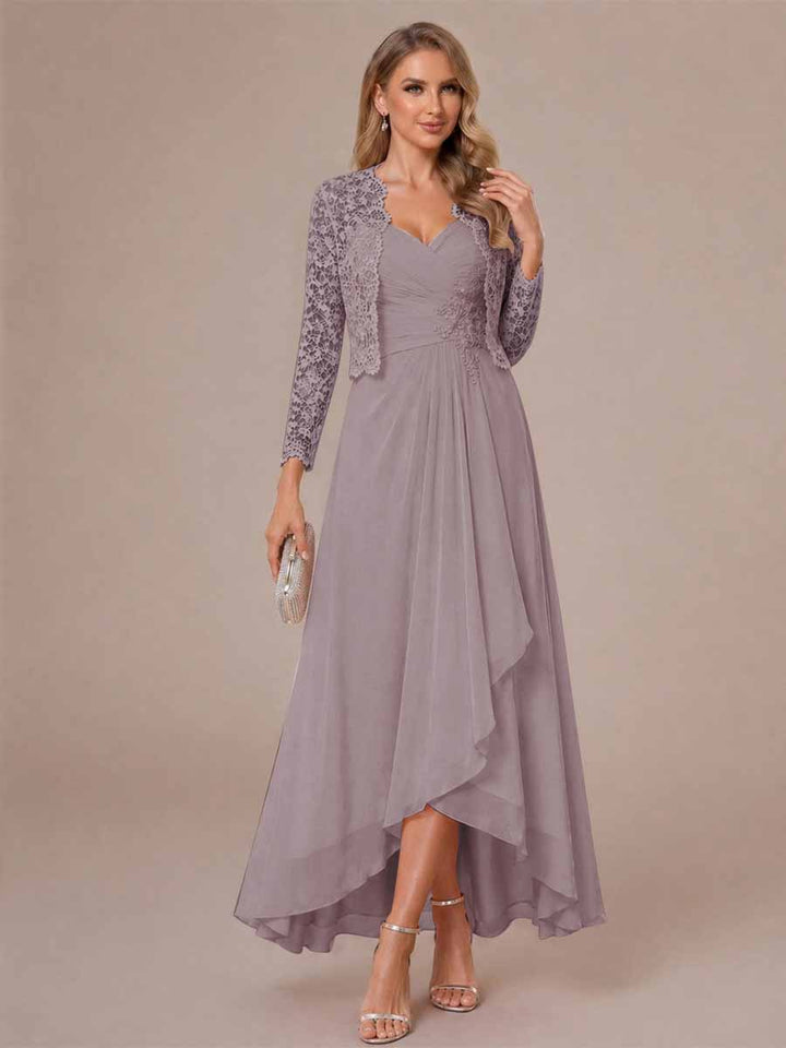 A-Line/Princess Sweetheart Sleeveless Asymmetrical Mother of the Bride Dresses with Appliques &amp; Jacket