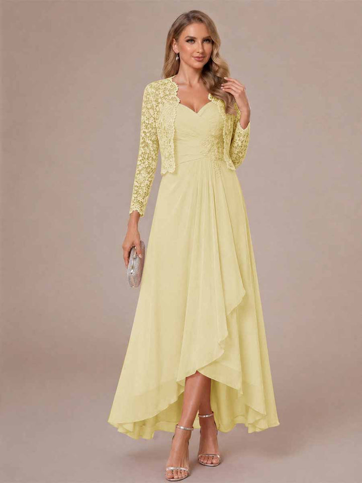 A-Line/Princess Sweetheart Sleeveless Asymmetrical Mother of the Bride Dresses with Appliques &amp; Jacket