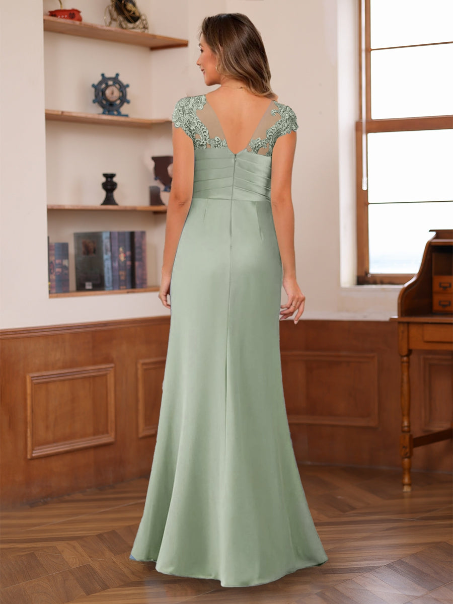 Trumpet/Mermaid Scoop Short Sleeves Chiffon Mother of the Bride Dresses with Applique