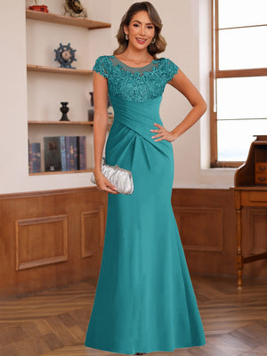 Trumpet/Mermaid Scoop Short Sleeves Chiffon Mother of the Bride Dresses with Applique