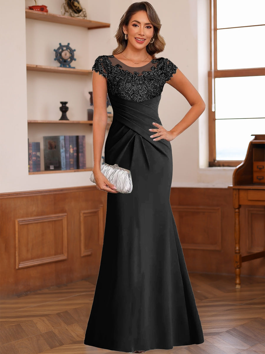 Trumpet/Mermaid Scoop Short Sleeves Chiffon Mother of the Bride Dresses with Applique