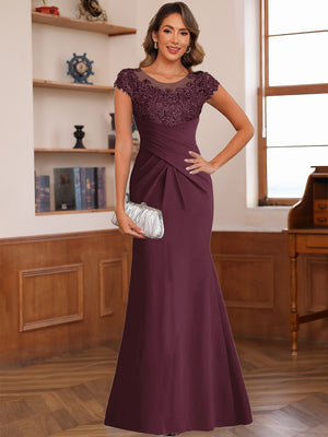 Trumpet/Mermaid Scoop Short Sleeves Chiffon Mother of the Bride Dresses with Applique