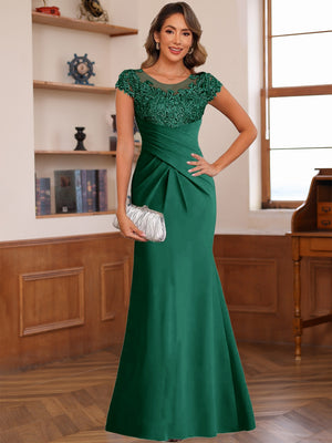 Trumpet/Mermaid Scoop Short Sleeves Chiffon Mother of the Bride Dresses with Applique