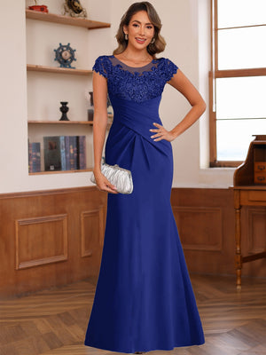 Trumpet/Mermaid Scoop Short Sleeves Chiffon Mother of the Bride Dresses with Applique