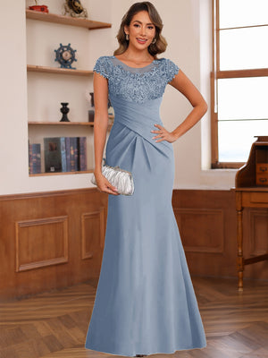 Trumpet/Mermaid Scoop Short Sleeves Chiffon Mother of the Bride Dresses with Applique