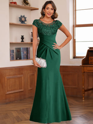 Trumpet/Mermaid Scoop Short Sleeves Chiffon Mother of the Bride Dresses with Applique