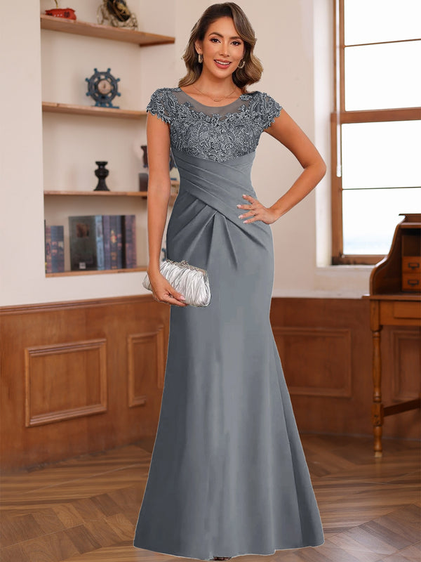 Trumpet/Mermaid Scoop Short Sleeves Chiffon Mother of the Bride Dresses with Applique