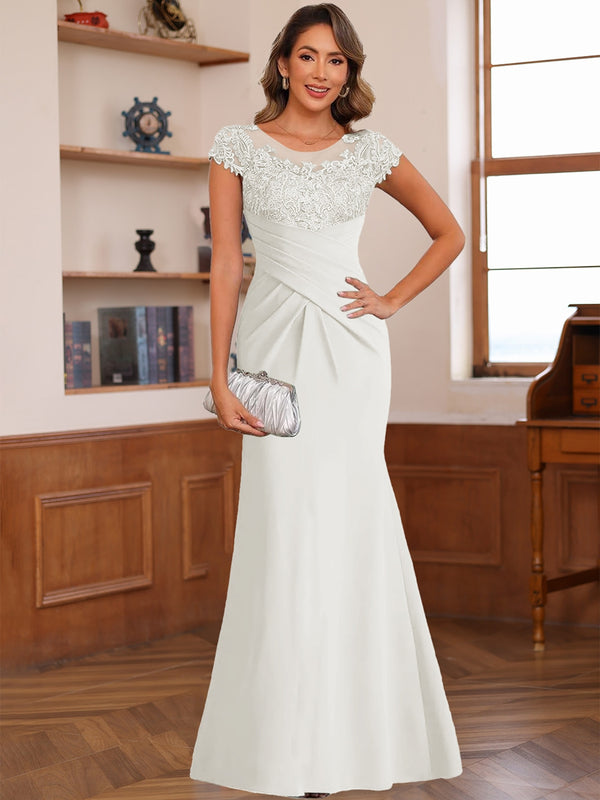 Trumpet/Mermaid Scoop Short Sleeves Chiffon Mother of the Bride Dresses with Applique