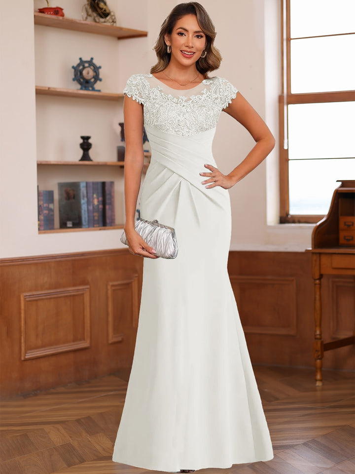 Trumpet/Mermaid Scoop Short Sleeves Chiffon Mother of the Bride Dresses with Applique