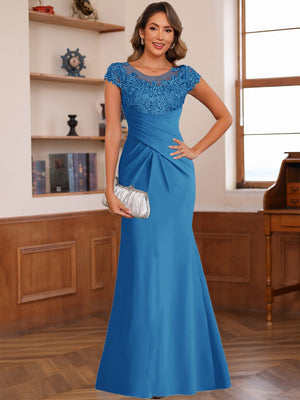 Trumpet/Mermaid Scoop Short Sleeves Chiffon Mother of the Bride Dresses with Applique