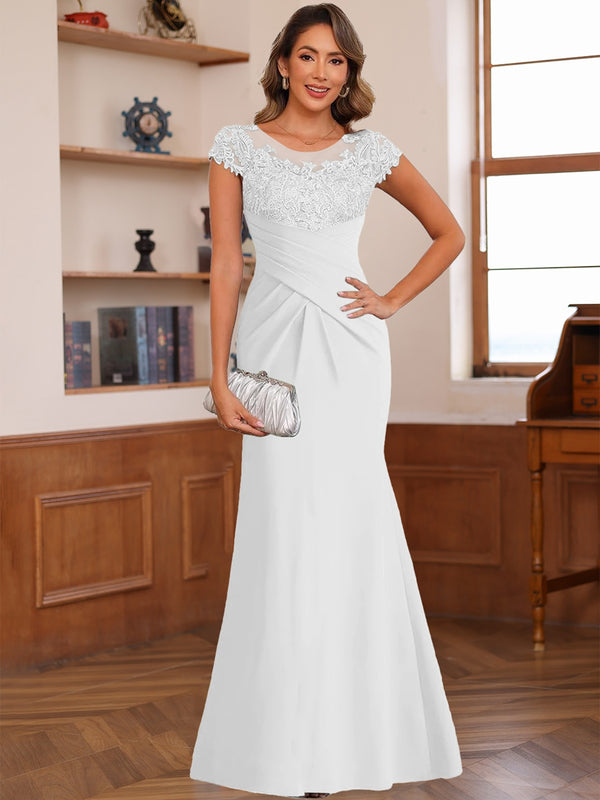 Trumpet/Mermaid Scoop Short Sleeves Chiffon Mother of the Bride Dresses with Applique