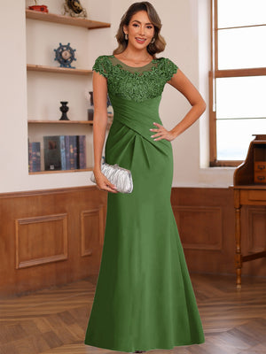 Trumpet/Mermaid Scoop Short Sleeves Chiffon Mother of the Bride Dresses with Applique