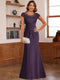 Trumpet/Mermaid Scoop Short Sleeves Chiffon Mother of the Bride Dresses with Applique
