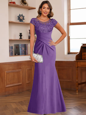 Trumpet/Mermaid Scoop Short Sleeves Chiffon Mother of the Bride Dresses with Applique