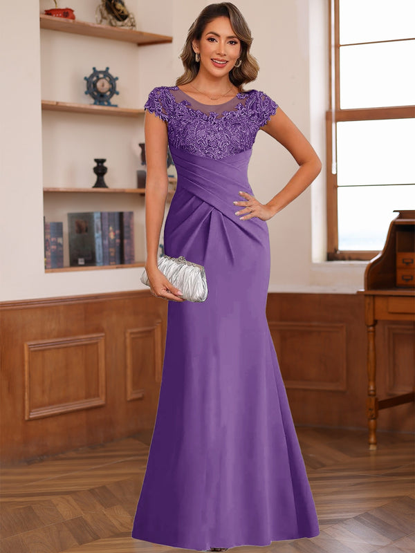 Trumpet/Mermaid Scoop Short Sleeves Chiffon Mother of the Bride Dresses with Applique