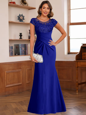 Trumpet/Mermaid Scoop Short Sleeves Chiffon Mother of the Bride Dresses with Applique