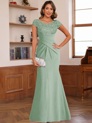 Trumpet/Mermaid Scoop Short Sleeves Chiffon Mother of the Bride Dresses with Applique