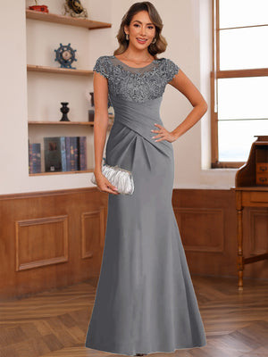 Trumpet/Mermaid Scoop Short Sleeves Chiffon Mother of the Bride Dresses with Applique
