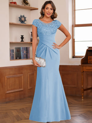 Trumpet/Mermaid Scoop Short Sleeves Chiffon Mother of the Bride Dresses with Applique