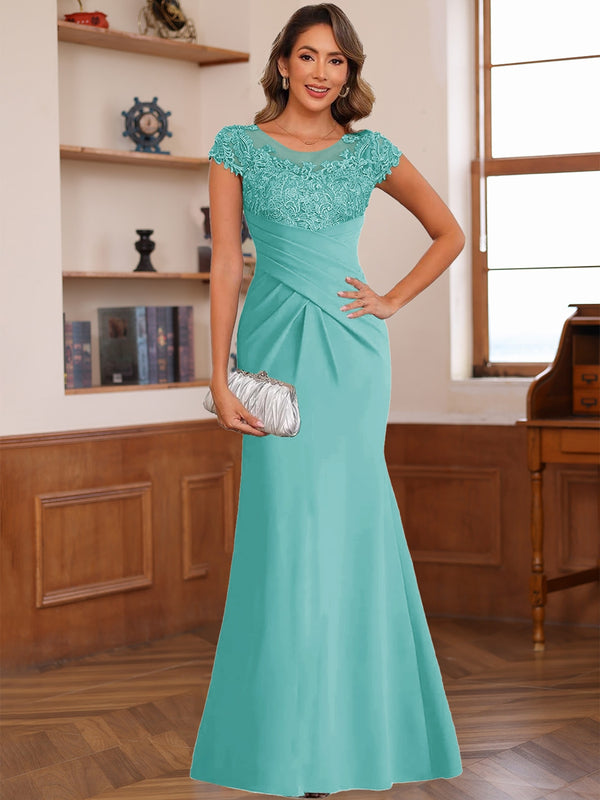 Trumpet/Mermaid Scoop Short Sleeves Chiffon Mother of the Bride Dresses with Applique