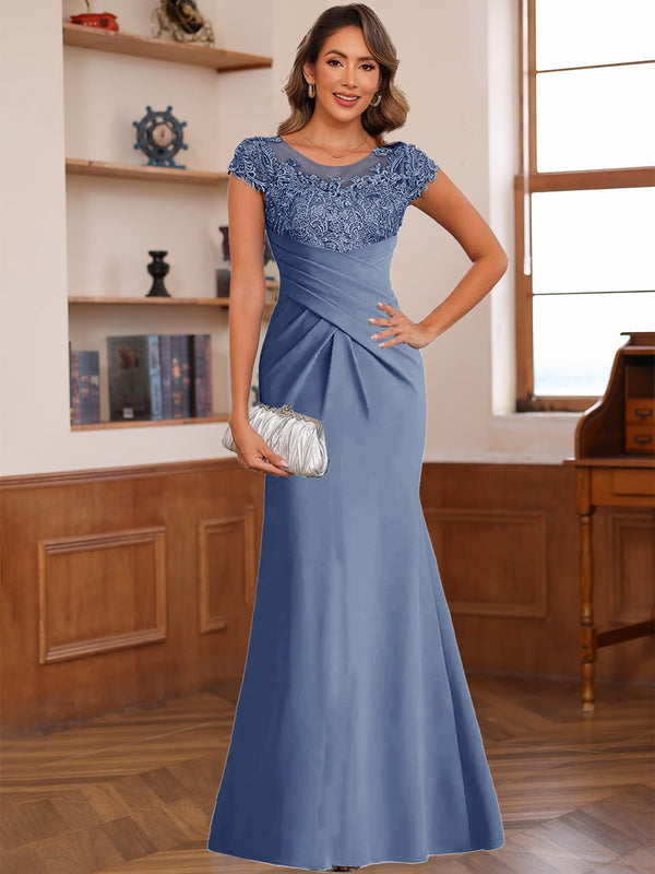 Trumpet/Mermaid Scoop Short Sleeves Chiffon Mother of the Bride Dresses with Applique