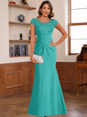 Trumpet/Mermaid Scoop Short Sleeves Chiffon Mother of the Bride Dresses with Applique