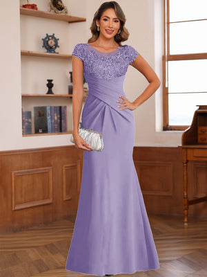 Trumpet/Mermaid Scoop Short Sleeves Chiffon Mother of the Bride Dresses with Applique