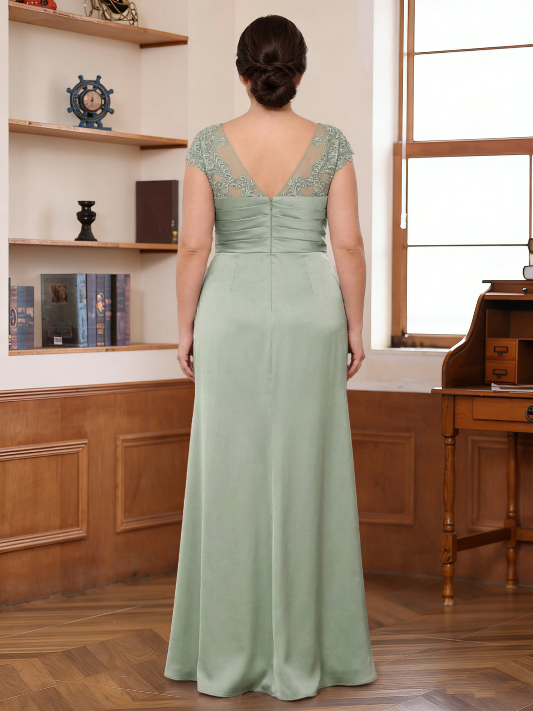 Trumpet/Mermaid Scoop Short Sleeves Chiffon Plus Size Mother of the Bride Dresses with Applique