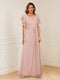 A-Line/Princess V-Neck Short Sleeves Appliques Ruched Mother of the Bride Dresses