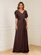 A-Line/Princess V-Neck Short Sleeves Appliques Ruched Mother of the Bride Dresses