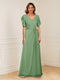 A-Line/Princess V-Neck Short Sleeves Appliques Ruched Mother of the Bride Dresses