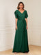 A-Line/Princess V-Neck Short Sleeves Appliques Ruched Mother of the Bride Dresses