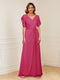 A-Line/Princess V-Neck Short Sleeves Appliques Ruched Mother of the Bride Dresses