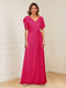 A-Line/Princess V-Neck Short Sleeves Appliques Ruched Mother of the Bride Dresses