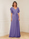 A-Line/Princess V-Neck Short Sleeves Appliques Ruched Mother of the Bride Dresses