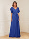 A-Line/Princess V-Neck Short Sleeves Appliques Ruched Mother of the Bride Dresses