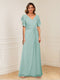 A-Line/Princess V-Neck Short Sleeves Appliques Ruched Mother of the Bride Dresses