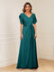 A-Line/Princess V-Neck Short Sleeves Appliques Ruched Mother of the Bride Dresses