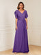 A-Line/Princess V-Neck Short Sleeves Appliques Ruched Mother of the Bride Dresses
