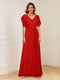 A-Line/Princess V-Neck Short Sleeves Appliques Ruched Mother of the Bride Dresses