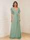 A-Line/Princess V-Neck Short Sleeves Appliques Ruched Mother of the Bride Dresses